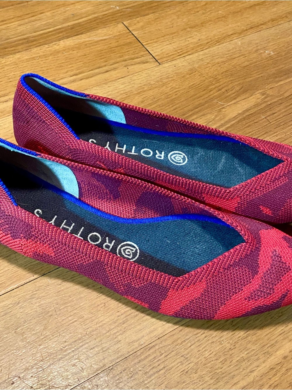 Rothy's Red Patterned Knit Pointed Toe Flats